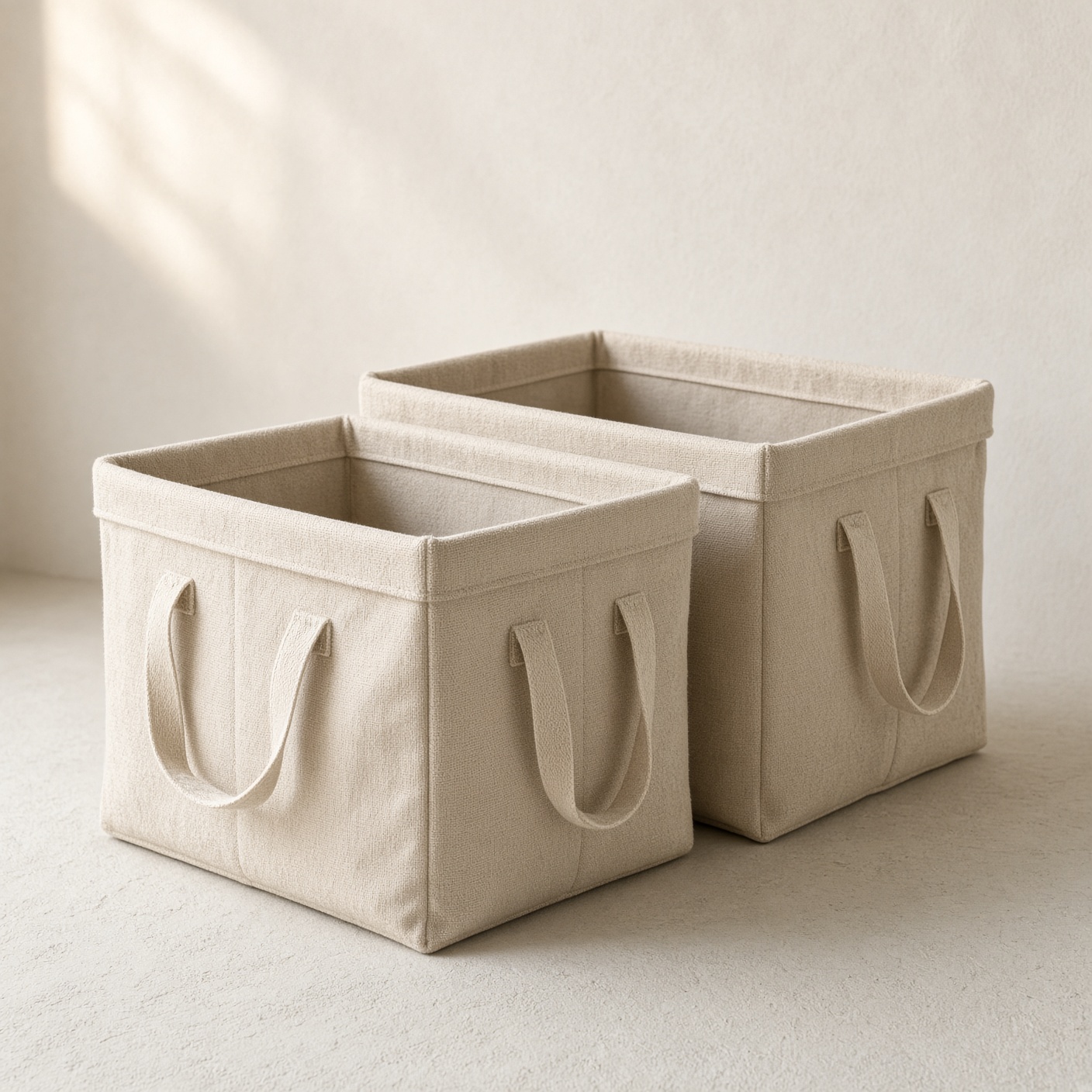 Two beige canvas boot organisers, nested.