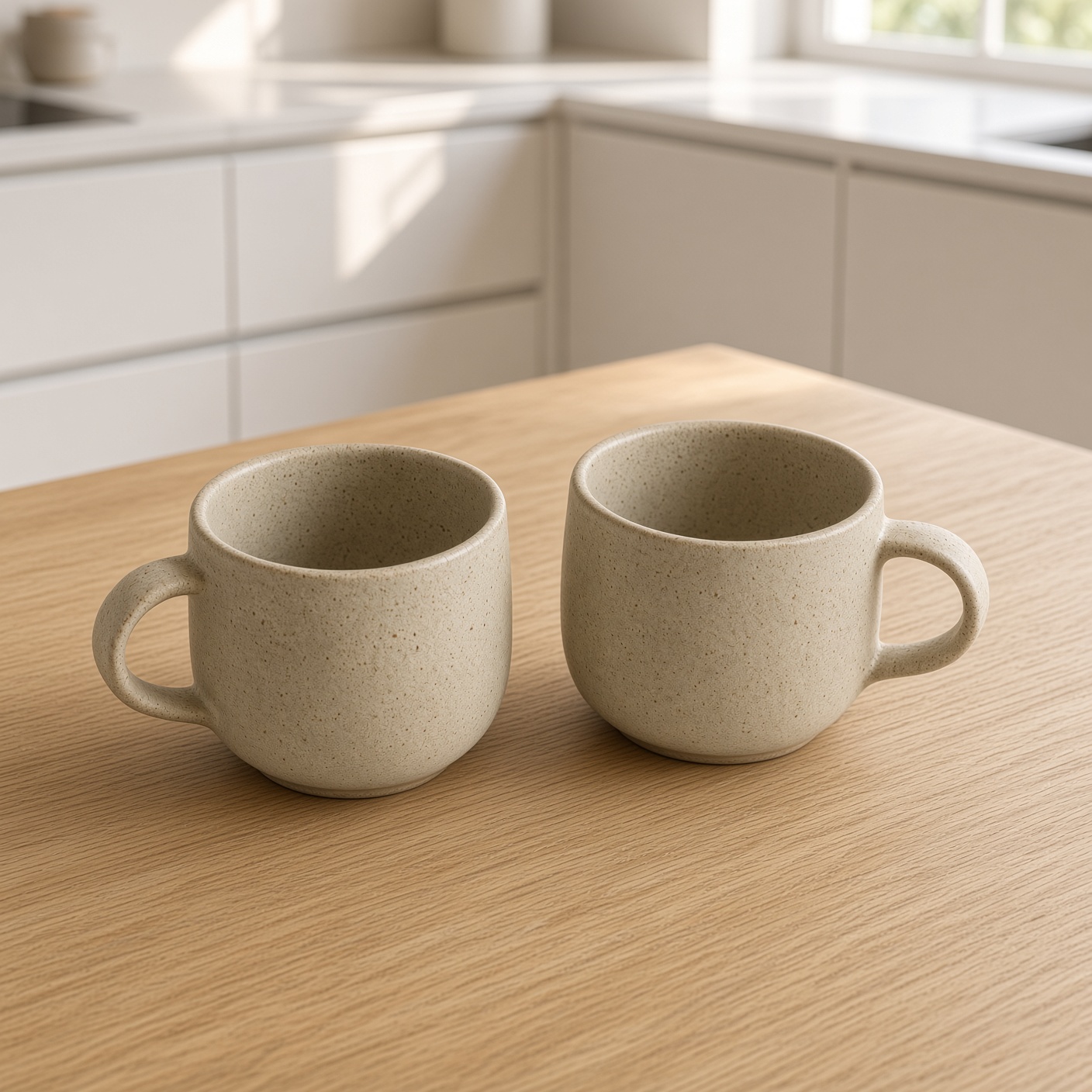 Two matching stoneware cups.