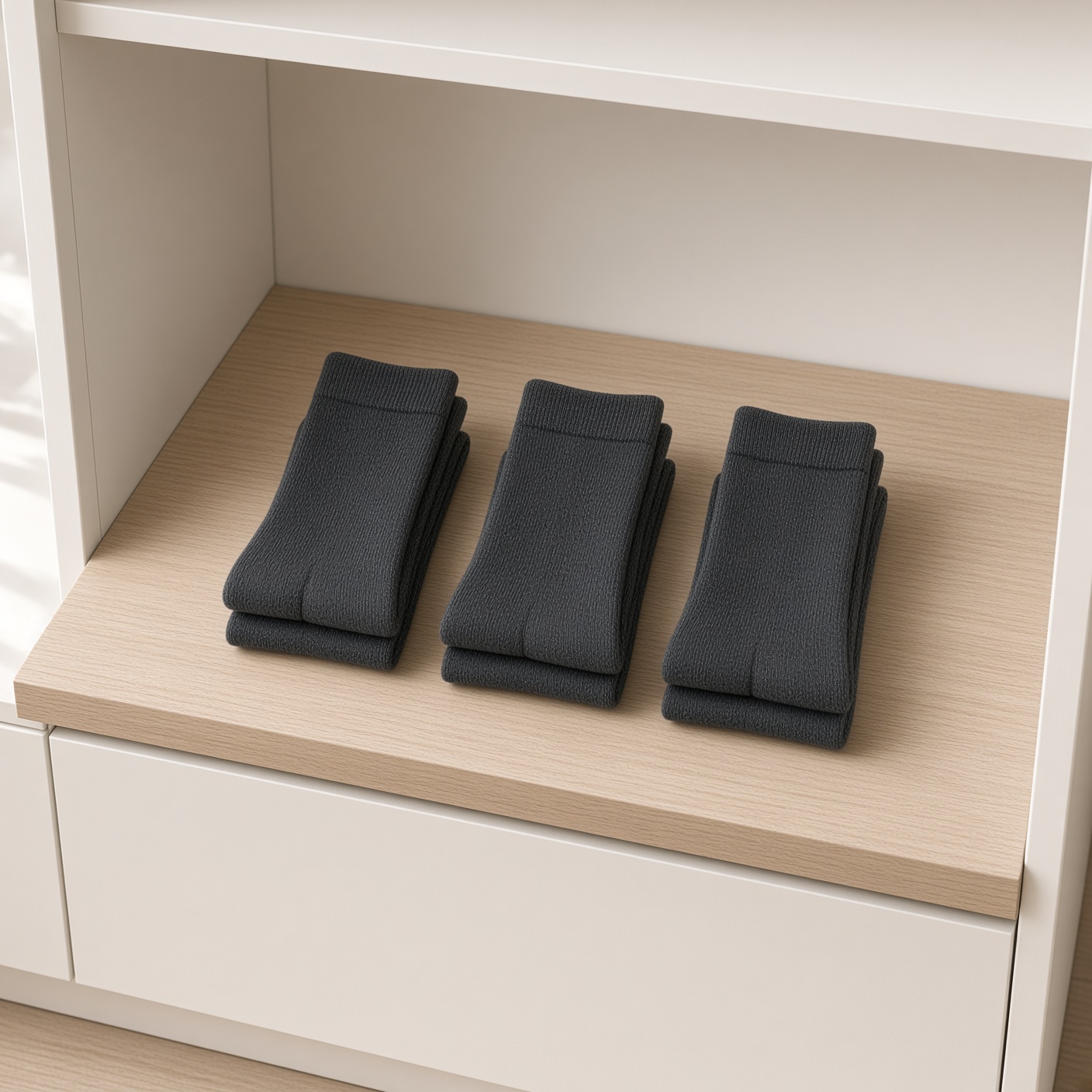 Three pairs of charcoal socks.